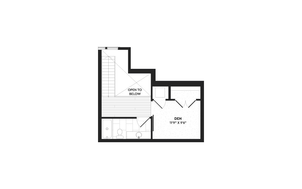 A1+L - 1 bedroom floorplan layout with 2 baths and 1121 square feet. (Floor 2)