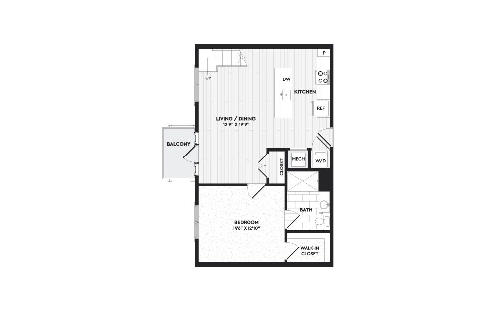 A3+L - 1 bedroom floorplan layout with 2 baths and 1303 square feet. (Floor 1)