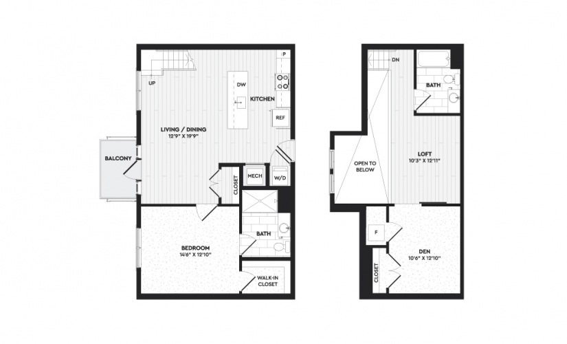 A3+L - 1 bedroom floorplan layout with 2 bathrooms and 1303 square feet
