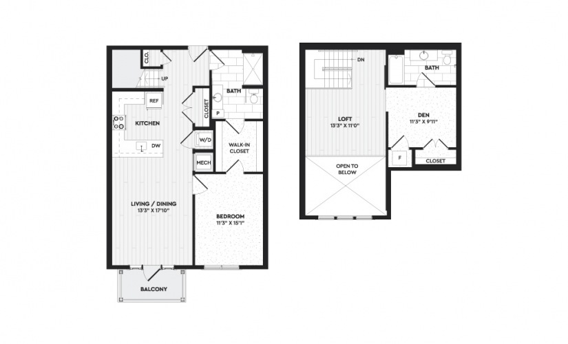 A5+L - 1 bedroom floorplan layout with 2 bathrooms and 1300 square feet
