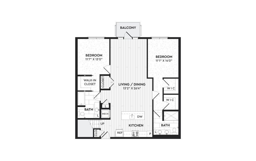 B1+L - 2 bedroom floorplan layout with 3 baths and 1830 square feet. (Floor 1)
