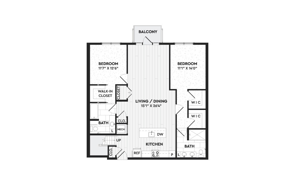 B10+L - 2 bedroom floorplan layout with 2 baths and 1912 square feet. (Floor 1)
