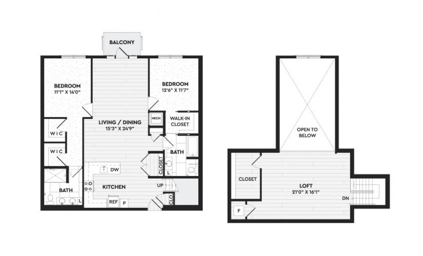 B1A+L - 2 bedroom floorplan layout with 2 bathrooms and 1768 square feet