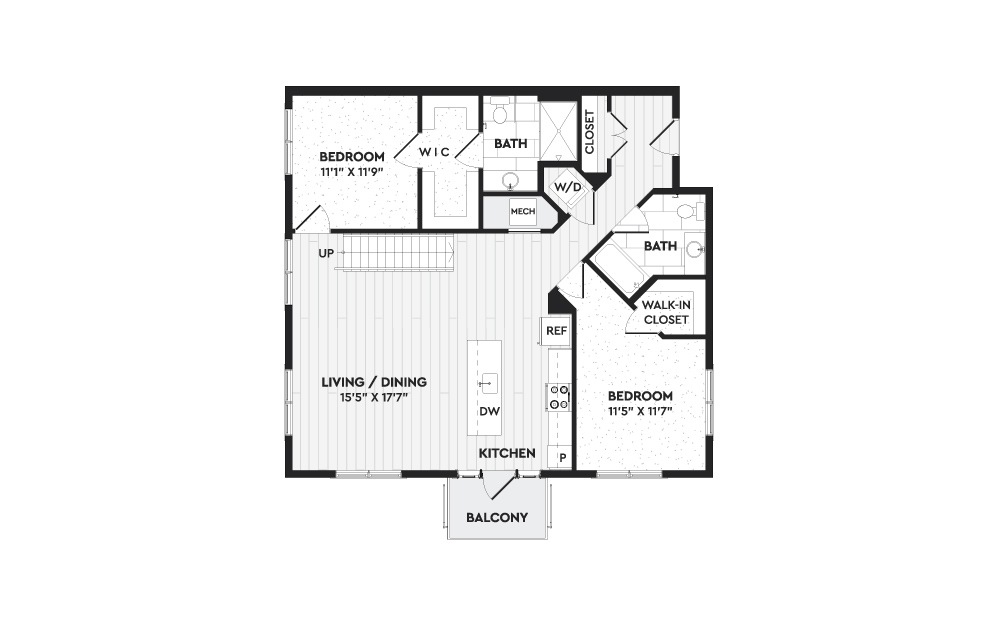 B2+L - 2 bedroom floorplan layout with 3 baths and 1820 square feet. (Floor 1)
