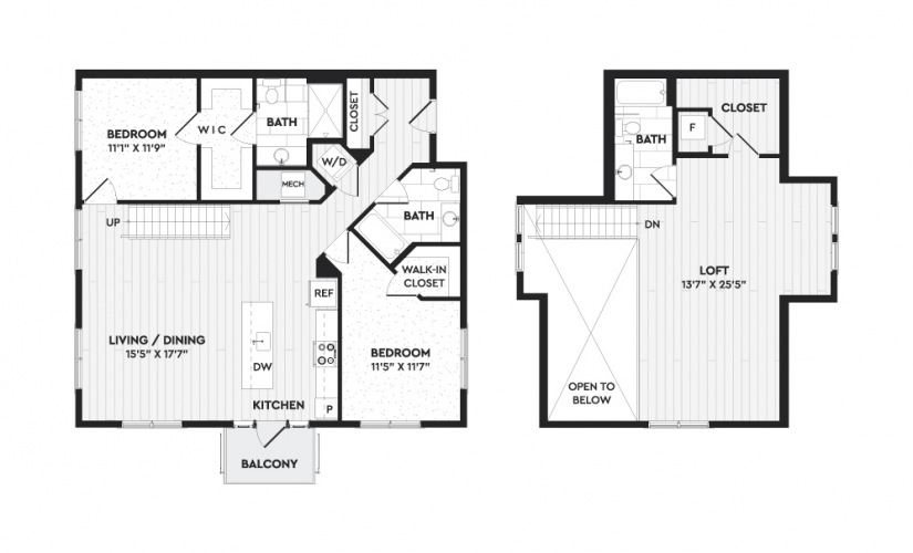 B2+L - 2 bedroom floorplan layout with 3 bathrooms and 1820 square feet