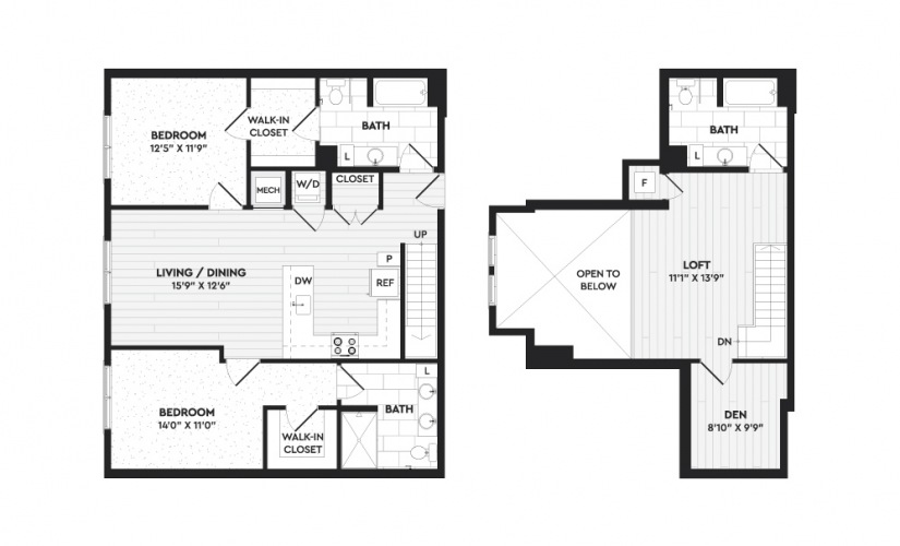 B3+L - 2 bedroom floorplan layout with 3 bathrooms and 1576 square feet