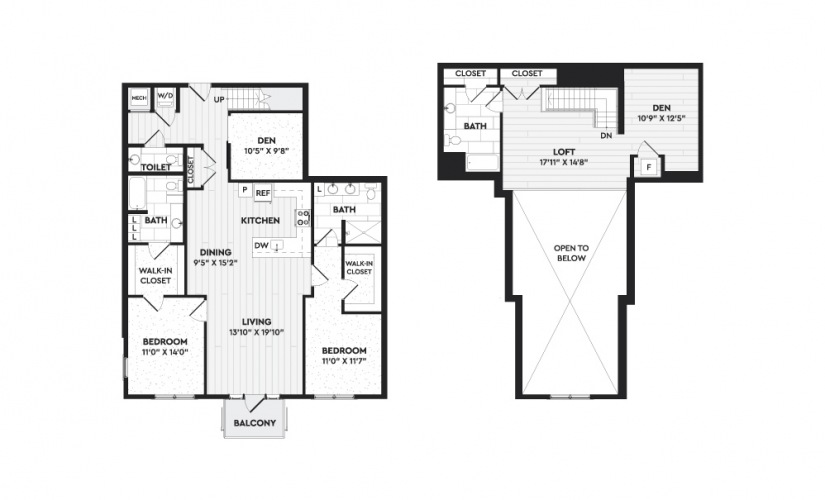 B4+L - 2 bedroom floorplan layout with 3 bathrooms and 2110 square feet
