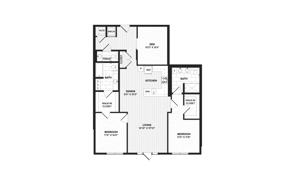 B4 - 2 bedroom floorplan layout with 2 baths and 1550 square feet.