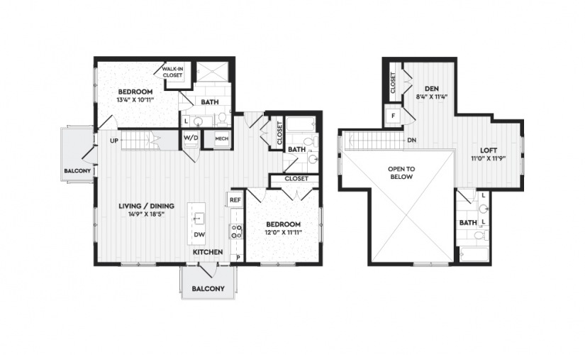 B6+L - 2 bedroom floorplan layout with 3 bathrooms and 1523 square feet