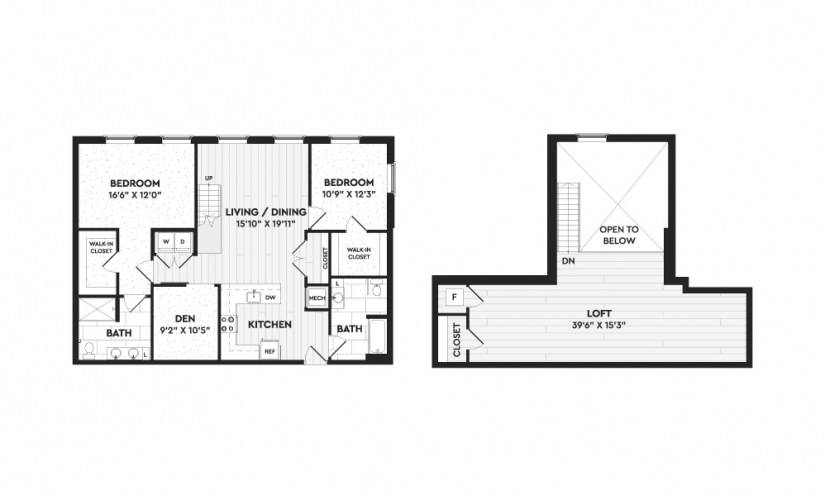 B7A+L - 2 bedroom floorplan layout with 2 bathrooms and 2025 square feet