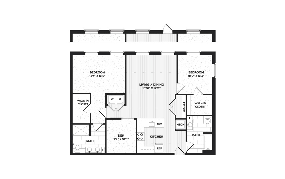 B7A - 2 bedroom floorplan layout with 2 baths and 1420 square feet. (Layout 2)