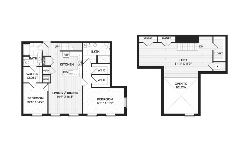 B8+L - 2 bedroom floorplan layout with 2 bathrooms and 1857 square feet