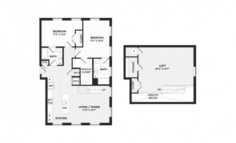 B9+L - 2 bedroom floorplan layout with 2 bathrooms and 1660 square feet
