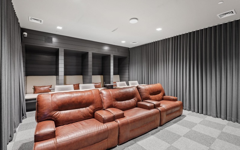 movie theater room at the anchorage apartments